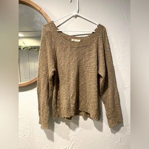 Millau Knit Wide Shoulder Crew Neck Oversized Brown Sweater
